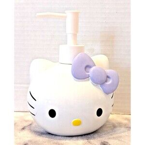 Hello Kitty Liquid Soap Dispenser White Purple Bow ABS Plastic 6 x 4-in Bath